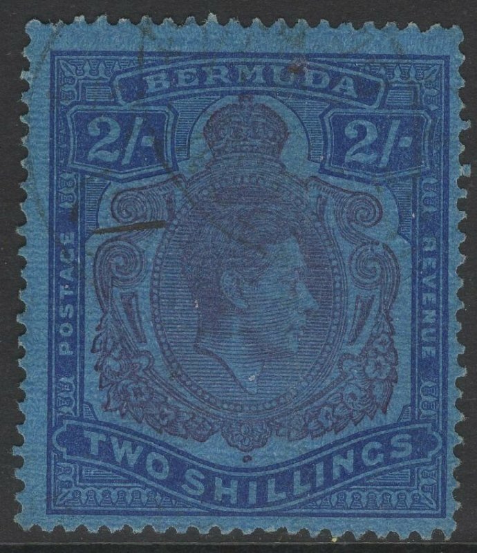 BERMUDA SG116ce 1942 2/= PURPLE & BLUE/DEEP BLUE BROKE LOWER RIGHT SCROLL USED