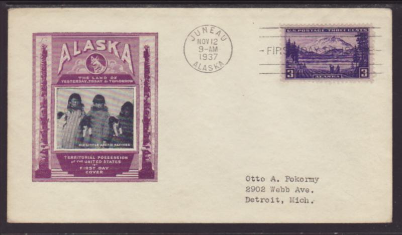 US 800 Alaska 1937 Ioor Typed FDC