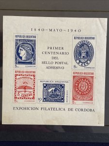 1940 Argentina 100th Anniversary First Postage Stamp Souvenir Sheet Sc# 474