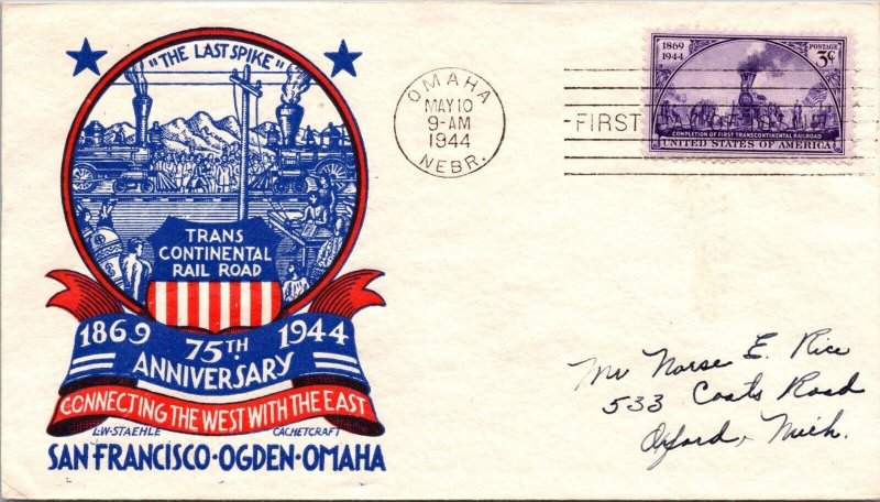 FDC 1944 SC #922 Staehle Cachet - Omaha, Nebr - Single - F70329