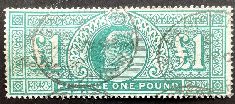 GB KEVII 1902 £1 BLUE GREEN SG266 FINE USED HIGH C.V£800+++ 