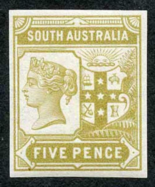 South Australia 1894 5d Colour Trial in yellow bistre no wmk Paper Fresh U/M