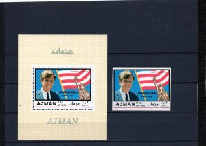AJMAN 1969 FAMOUS PEOPLE/IN MEMORIAM ROBERT KENNEDY SET OF 1 STAMP & S/S O/P MNH