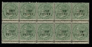 ST.CHRISTOPHER SG26 1886 1d on ½d DULL GREEN BLOCK OF 10 MNH