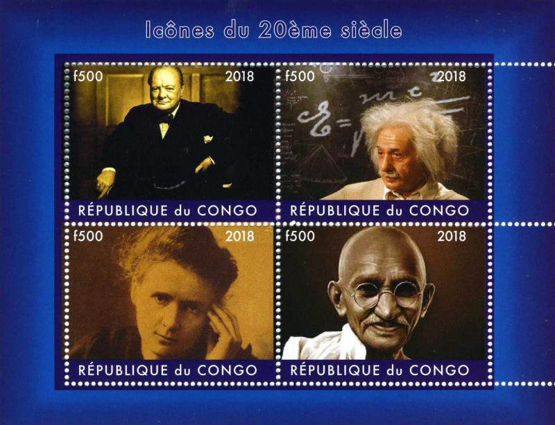 Congo 2018 CHURCHILL & EINSTEIN 20th.Century Icons Sheet Perforated Mint (NH)