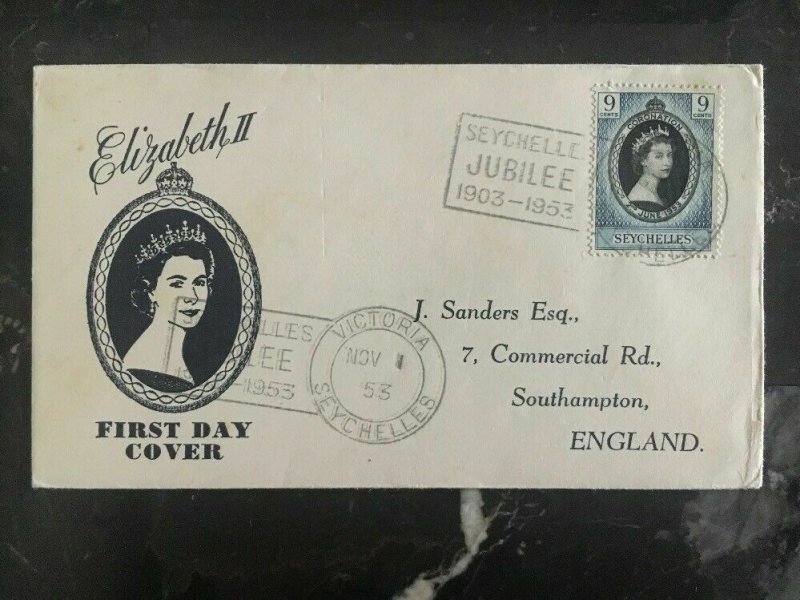 1953 Seychelles First Day Souvenir Cover QE II Queen Elizabeth coronation FDC