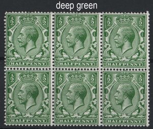 GB 1912 ½d deep green fine block of 6, 5x unmounted mint sg353 cat £55