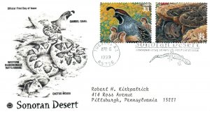 US FIRST DAY COVERS SONORAN DESERT ANIMALS SET OF 4 ON 2 CACHETS 1999