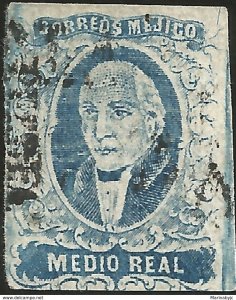 J) 1856 MEXICO, HIDALGO, MEDIO REAL DISTRICT PUEBLA, PLATE II, MM