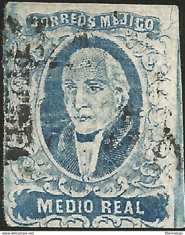 J) 1856 MEXICO, HIDALGO, MEDIO REAL DISTRICT PUEBLA, PLATE II, MM 