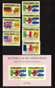 Honduras C429-35a, C435b MNH Imperf Set & S/S of 1968 - Sport -Mexico Olympics