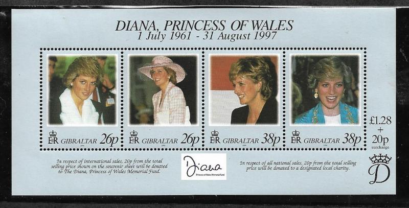 GIBRALTAR 754 MNH DIANA, SOUVENIR SHEET 1998