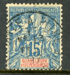 Guadeloupe 1892 French Colony 15¢ Blue Commerce & Navigation SG #40 VFU D933