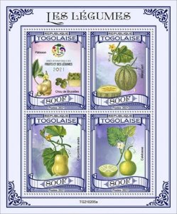Togo - 2021 Vegetables, Squash, Cucumber, Calabash - 4 Stamp Sheet - TG210205a