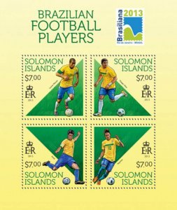 Solomon Islands 2013 Brazilian Football Players 4 Stamp Sheet 19M-307