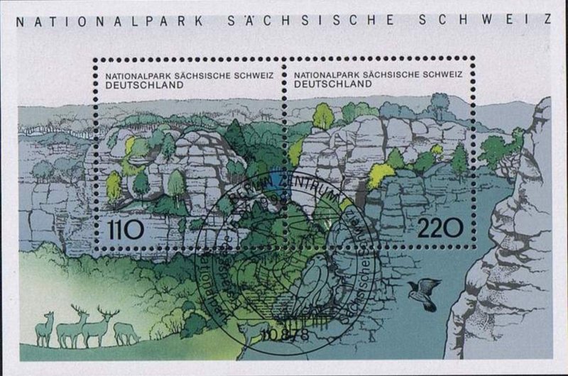 Germany 1998,Sc.#2009A used souv. sheet, Rock Face, Elbe Sandstone Mountains