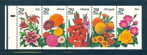 USA BOOKLET SC# 2833a SUMMER FLOWERS $0.29c UNFOLDED PANE OF 5 MNH - PL# 2