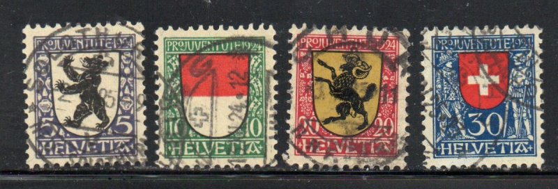 Switzerland Sc B29-32 1924 Pro Juventute Coats of Arms stamp set used