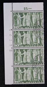 Switzerland 246 Used Plate # Vertical Strip of 4