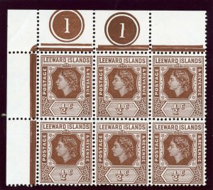 Leeward Islands 1954 QEII ½c brown LOOP FLAW variety superb MNH. SG 126,126a.