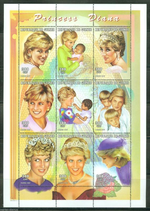 GUINEA  PRINCESS DIANA SC#1439  300 fr  SHEET OF NINE  PERFORATED  MINT NH