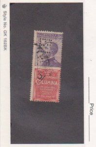 ITALY Scott  #105i Used Advertising COLUMBIA Stamp BR Perfin