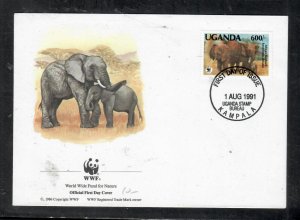 UGANDA COVER(P0201B) 1991 WWF ELEPHANT 600/- FDC CACHETED UNADDRESSED 