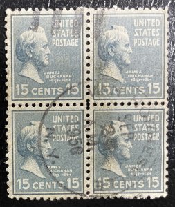 US #820 Block of 4 Used 15c James Buchanan 1938