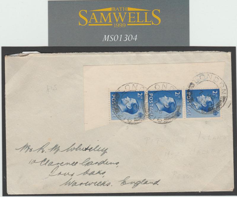 GB Cover KEVIII Strip Used PITCAIRN ISLAND with NZ Agency 1938 MS1304