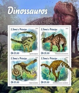 St Thomas - 2019 Dinosaurs on Stamps - 4 Stamp Sheet - ST190109a