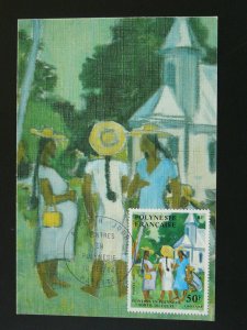 paintings Jacques Boullaire sunday at church maximum card French Polynesia 94357