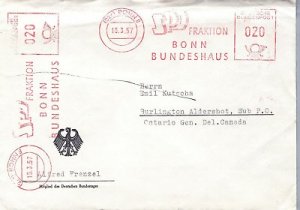 1957 WEST GERMANY TO ONTARIO CANADA MACHINE FRANKED AT TOP & LEFT SIDE