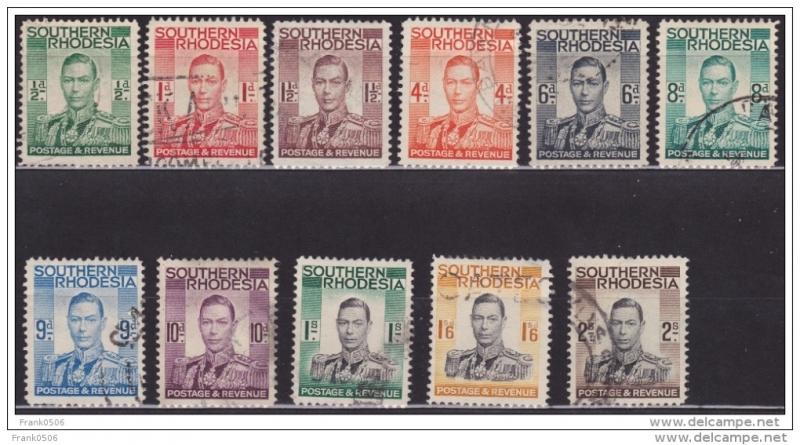 Southern Rhodesia 1937, King George VI, Scott# 42-52, used