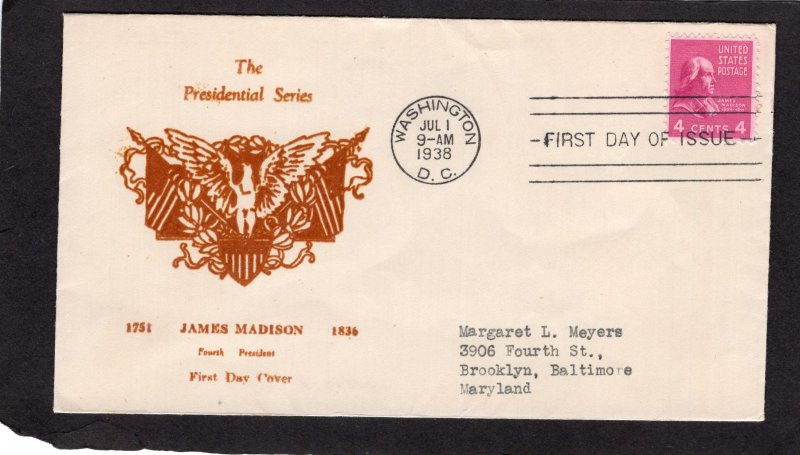 808 James Madison, FDC Mayne cachet addressed
