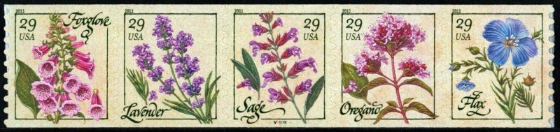 2011 29c Herbs, Coil Strip of 5 Scott 4513-17 Mint F/VF NH