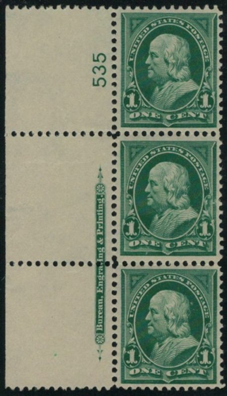 MALACK 279 VF OG NH, Plate Number Strip of 3, Fresh! gg0715