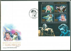 CENTRAL AFRICA  2013 MARILYN MONROE & ELVIS PRESLEY  SHEET  FIRST DAY COVER