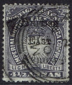 BRITISH EAST AFRICA 1895 OVERPRINTED LIGHT AND LIBERTY 4½A USED
