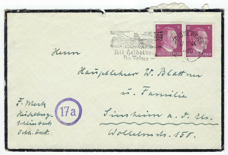 Germany 1944 World War II Mourning Cover - Back flap missing