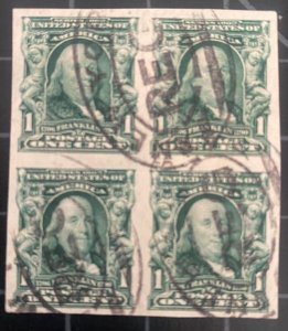 US Stamps- SC# 314  - Used - Block  Of 4 - Small Thin Spot - SCV = $95.00