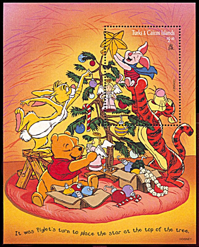 Turks and Caicos Is. 1222, MNH, Disney Winnie the Pooh Christmas souvenir sheet