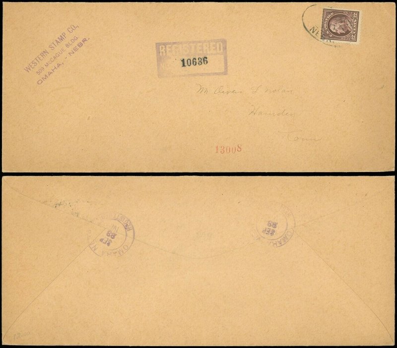 1917 REGISTERED Cover, WESTERN STAMP CO, Omaha Nebr. - Hamden, CT, Scott #417!