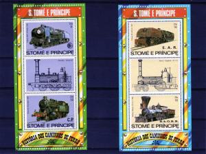 St.Thomas & Prince 1982 MNH Locomotives  3 Souvenir Sheets Perforated Mi#114/16