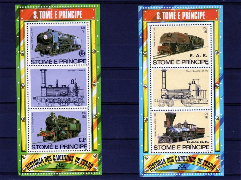 St.Thomas & Prince 1982 MNH Locomotives  3 Souvenir Sheets Perforated Mi#114/16
