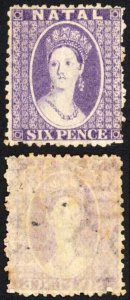 Natal SG24x 6d Violet Wmk CC reversed Mint (no gum)  Cat 90 pounds