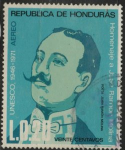 Honduras  Scott C528 Used  stamp vertical bend at right.