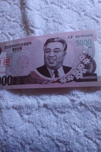 SPECIMEN.NORTH KOREA.2008.BANKNOTE OF 5000 WON.# 0000000.UNCIRCULATED.