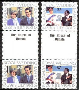 Bahamas Sc# 490-491 MNH Gutter Pairs 1981 Charles & Diana Royal Wedding
