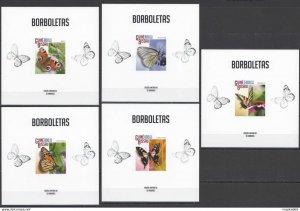 Lx168 Imperf 2014 Guinea-Bissau Butterflies Fauna !!! Uv Cardboard 5Bl Mnh