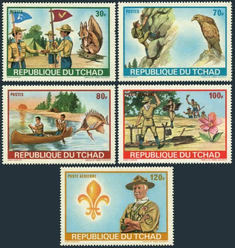 Chad 257-59,C118-120,MNH. Scout Jamboree 1972.Squirrel,Eagle,Fish,Canoeing,